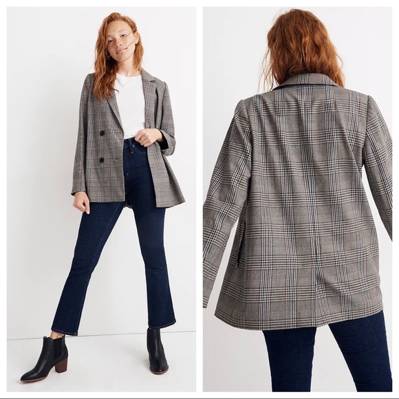 madewell - caldwell double-breasted blazer menswear plaid checkered oversized - Picture 1 of 7